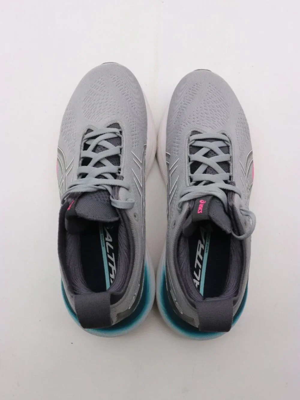 Asics Gel Nimbus 25 Women's 9 Wide Running Athletic Gray Teal Pink Sneakers